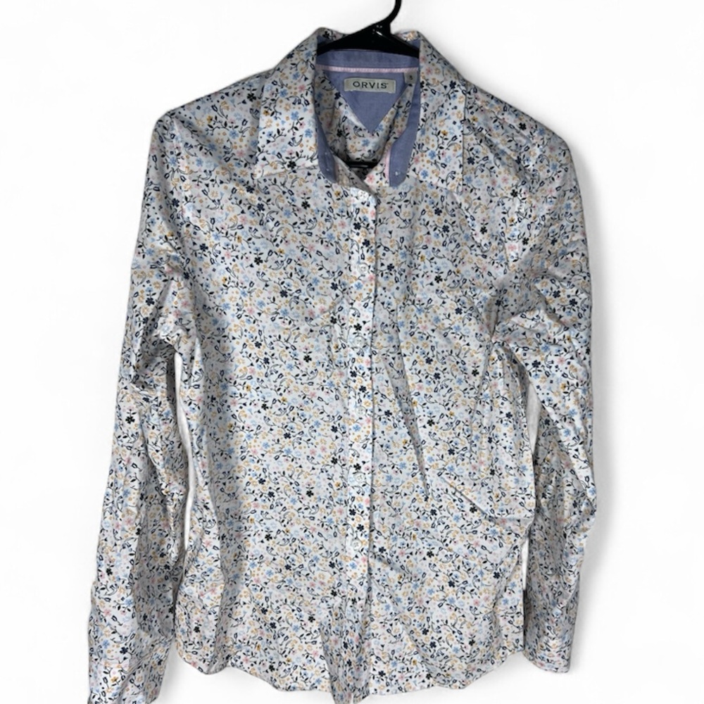 Orvis White Floral Women’s Button Up Shirt Size 8